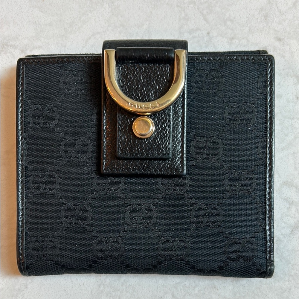 Gucci Black Wallet with Monogram and Gold Hardware